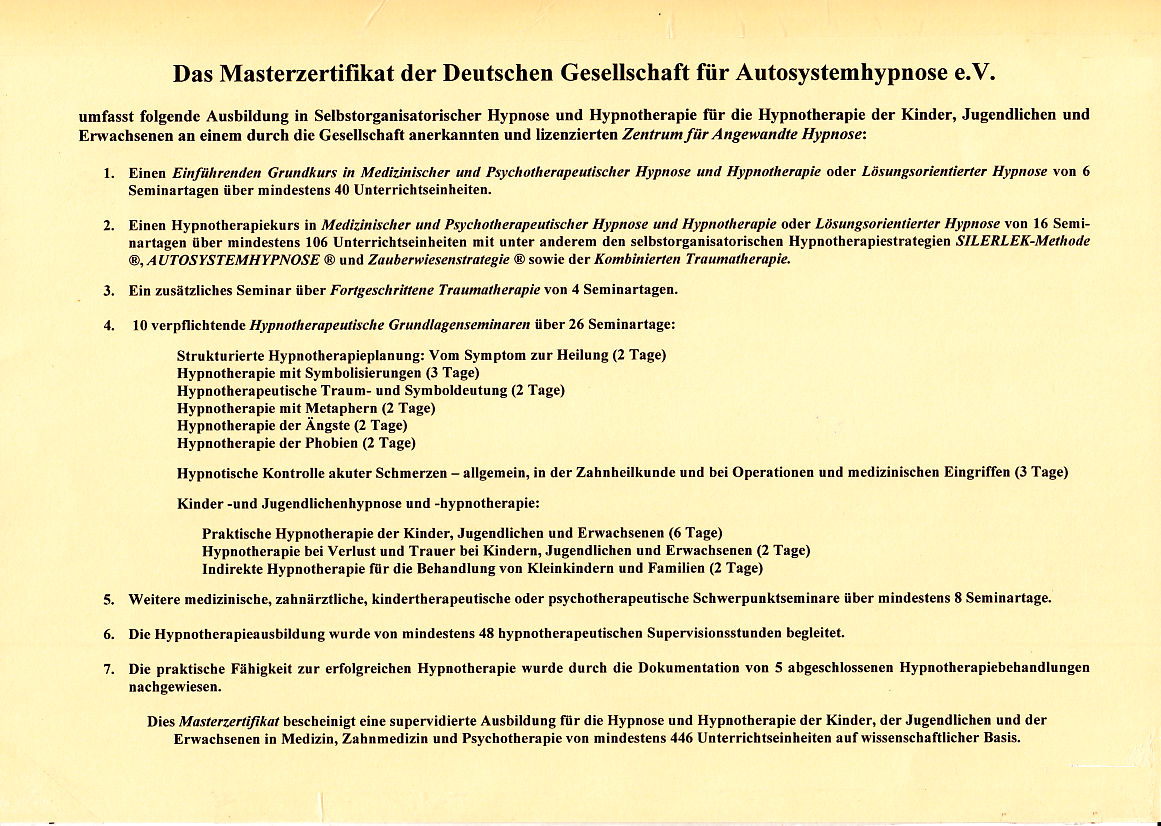 Masterzertifikat der Deutschen Gesellschaft für Autosystemhypnose e.V.